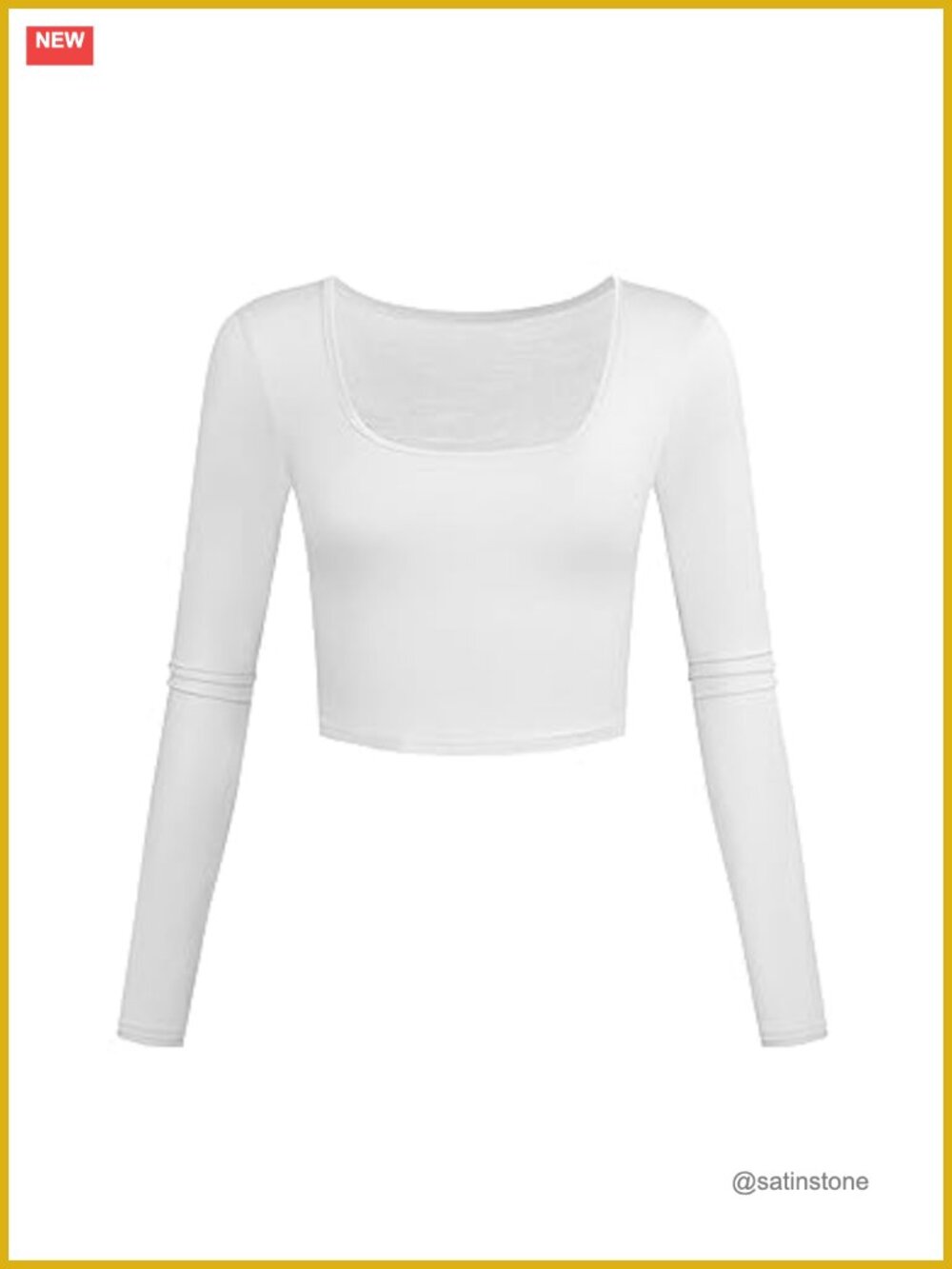 Slim Fit Square Neck Crop Top Long Sleeve, Rayon Blend, Casual